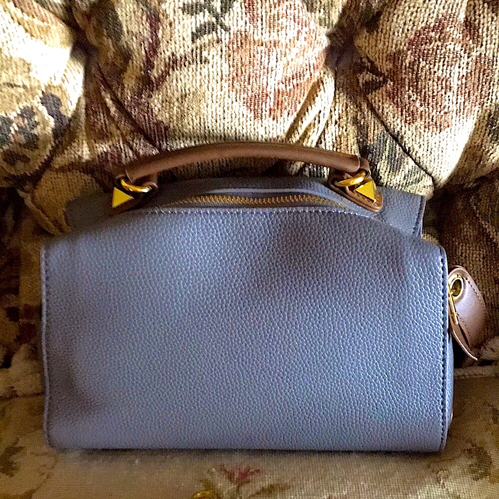 Genuine Leather Satchel in Medium Gray with Gold Accents